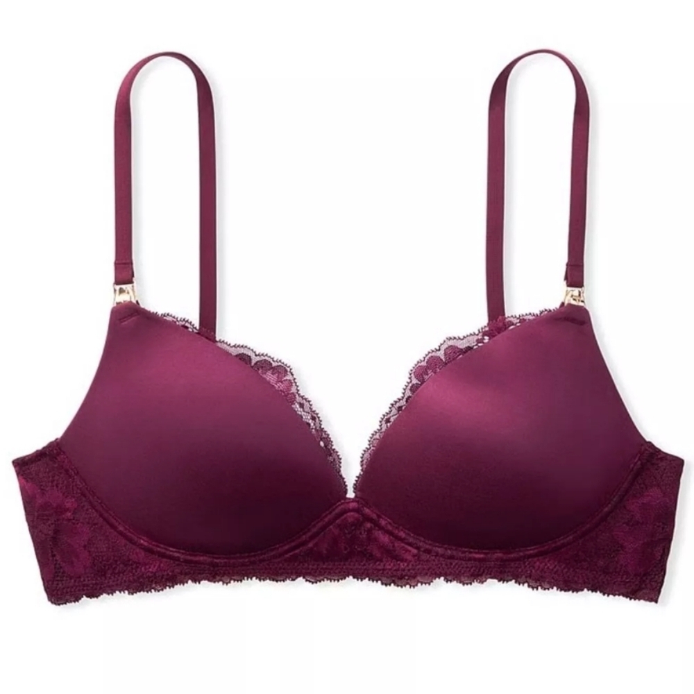 Victoria's Secret Body By Victoria Purple Red Nursing Bra Wireless Lace Trim 40C